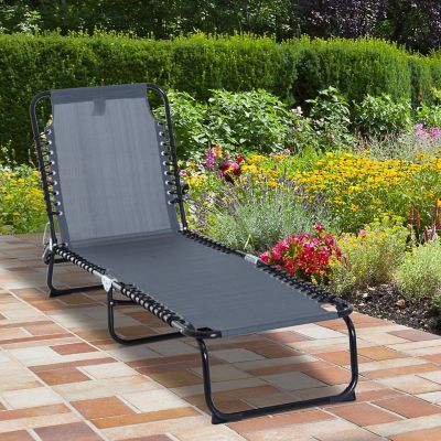 Outsunny Folding Chaise Lounge Chair Reclining Garden Sun Lounger 4 Position Adjustable Backrest for Patio Deck and Poolside Grey Image 3