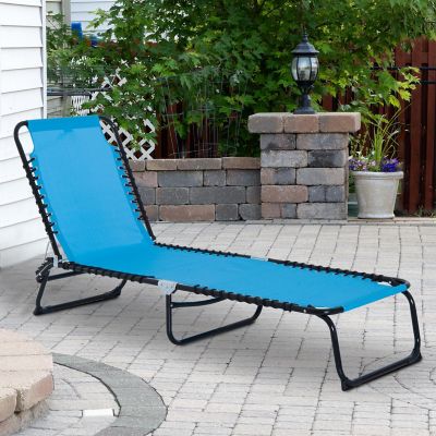 Outsunny Folding Chaise Lounge Chair Reclining Garden Sun Lounger 4 Position Adjustable Backrest for Patio Deck and Poolside Light Blue Image 3