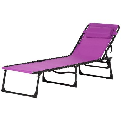 Outsunny Folding Chaise Lounge Chair Reclining Garden Sun Lounger 4 Position Adjustable Backrest for Patio Deck and Poolside Purple Image 1