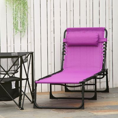 Outsunny Folding Chaise Lounge Chair Reclining Garden Sun Lounger 4 Position Adjustable Backrest for Patio Deck and Poolside Purple Image 2