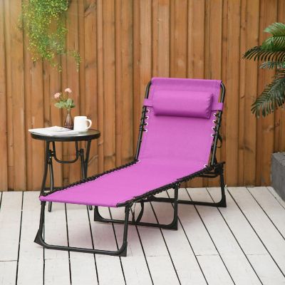 Outsunny Folding Chaise Lounge Chair Reclining Garden Sun Lounger 4 Position Adjustable Backrest for Patio Deck and Poolside Purple Image 3