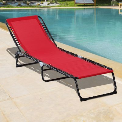 Outsunny Folding Chaise Lounge Chair Reclining Garden Sun Lounger 4 Position Adjustable Backrest for Patio Deck and Poolside Wine Red Image 1