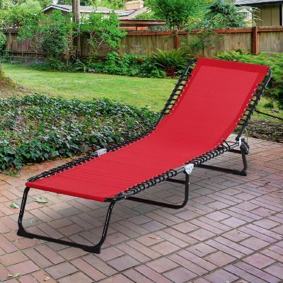 Outsunny Folding Chaise Lounge Chair Reclining Garden Sun Lounger 4 Position Adjustable Backrest for Patio Deck and Poolside Wine Red Image 3
