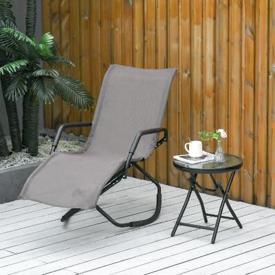 Outsunny Garden Rocking Sun Lounger Outdoor Zero gravity Folding Reclining Rocker Lounge Chair for Sunbathing Brown Image 2