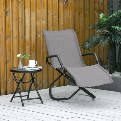Outsunny Garden Rocking Sun Lounger Outdoor Zero gravity Folding Reclining Rocker Lounge Chair for Sunbathing Brown Image 3