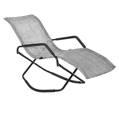 Outsunny Garden Rocking Sun Lounger Outdoor Zero gravity Folding Reclining Rocker Lounge Chair for Sunbathing Grey Image 1