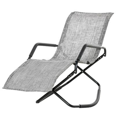 Outsunny Garden Rocking Sun Lounger Outdoor Zero gravity Folding Reclining Rocker Lounge Chair for Sunbathing Grey Image 1