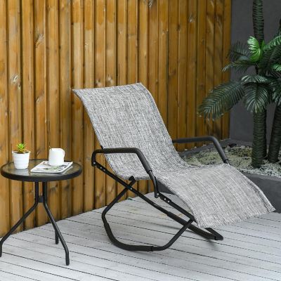 Outsunny Garden Rocking Sun Lounger Outdoor Zero gravity Folding Reclining Rocker Lounge Chair for Sunbathing Grey Image 2