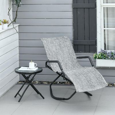 Outsunny Garden Rocking Sun Lounger Outdoor Zero gravity Folding Reclining Rocker Lounge Chair for Sunbathing Grey Image 3