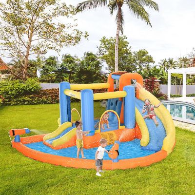 Outsunny Kids Inflatable Water Slide 5 in 1 Inflatable Bounce House Jumping Castle with Water Pool Slide Climbing Walls and 2 Water Guns Image 1