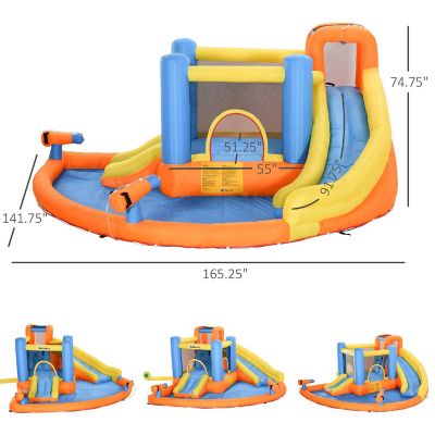 Outsunny Kids Inflatable Water Slide 5 in 1 Inflatable Bounce House Jumping Castle with Water Pool Slide Climbing Walls and 2 Water Guns Image 2