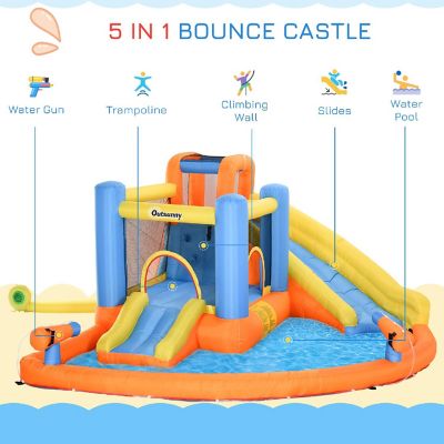 Outsunny Kids Inflatable Water Slide 5 in 1 Inflatable Bounce House Jumping Castle with Water Pool Slide Climbing Walls and 2 Water Guns Image 3