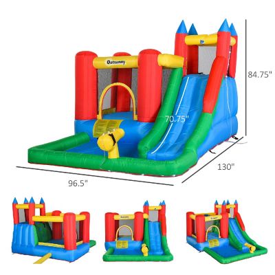 Outsunny Kids Inflatable Water Slide 6 in 1 Bounce House Jumping Castle Water Pool Gun Climbing Wall Basket with Air Blower for Summer Playland Image 2