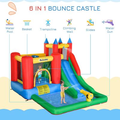 Outsunny Kids Inflatable Water Slide 6 in 1 Bounce House Jumping Castle Water Pool Gun Climbing Wall Basket with Air Blower for Summer Playland Image 3