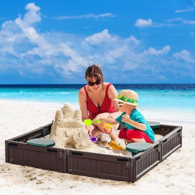Outsunny Kids Outdoor Sandbox with Covering Liner Easy Assembly Children's Playset for Backyard Brown Image 1