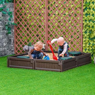 Outsunny Kids Outdoor Sandbox with Covering Liner Easy Assembly Children's Playset for Backyard Brown Image 2