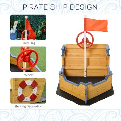 Outsunny Kids Sandbox Pirate Ship Play Boat w/ Bench Seats and Storage Cedar Wood Image 3
