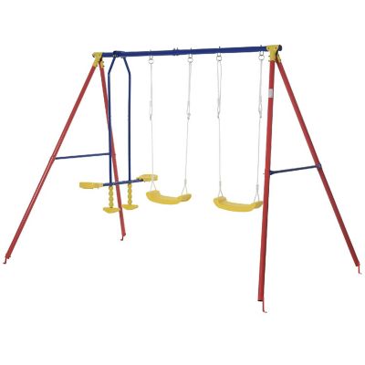 Outsunny Kids Swing Set w/ 2 Seats Glider Adjustable Hanging Rope for Backyard Image 1
