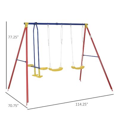 Outsunny Kids Swing Set w/ 2 Seats Glider Adjustable Hanging Rope for Backyard Image 2