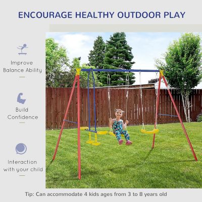 Outsunny Kids Swing Set w/ 2 Seats Glider Adjustable Hanging Rope for Backyard Image 3