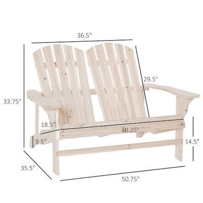 Outsunny Outdoor Adirondack Chair Wooden Loveseat Bench Lounger Armchair Flat Back for Garden Deck Patio Natural Image 2