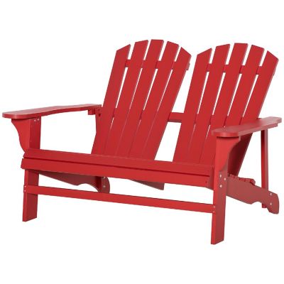 Outsunny Outdoor Adirondack Chair Wooden Loveseat Bench Lounger Armchair Flat Back for Garden Deck Patio Red Image 1