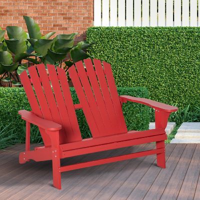 Outsunny Outdoor Adirondack Chair Wooden Loveseat Bench Lounger Armchair Flat Back for Garden Deck Patio Red Image 3
