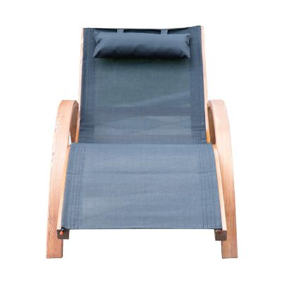 Outsunny Outdoor Chaise Wood Lounge Chair Pillow Armrests Breathable Sling Mesh and Comfortable Curved Design for Patio Deck and Poolside Image 3