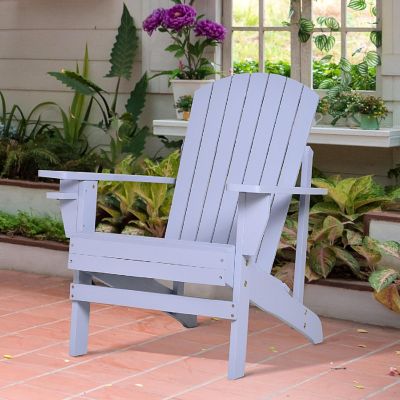 Outsunny Outdoor Classic Wooden Adirondack Deck Lounge Chair Ergonomic Design and a Built In Cup Holder Grey Image 1