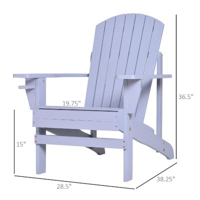 Outsunny Outdoor Classic Wooden Adirondack Deck Lounge Chair Ergonomic Design and a Built In Cup Holder Grey Image 2