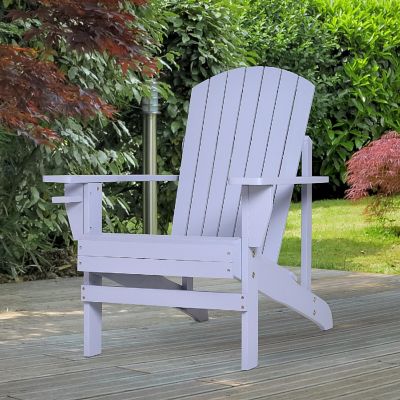 Outsunny Outdoor Classic Wooden Adirondack Deck Lounge Chair Ergonomic Design and a Built In Cup Holder Grey Image 3