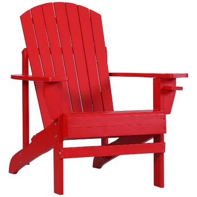 Outsunny Outdoor Classic Wooden Adirondack Deck Lounge Chair Ergonomic Design and a Built In Cup Holder Red Image 1