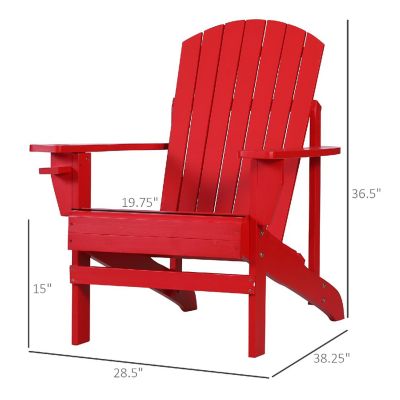 Outsunny Outdoor Classic Wooden Adirondack Deck Lounge Chair Ergonomic Design and a Built In Cup Holder Red Image 2