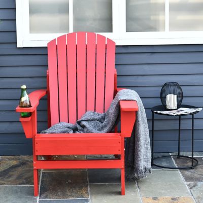 Outsunny Outdoor Classic Wooden Adirondack Deck Lounge Chair Ergonomic Design and a Built In Cup Holder Red Image 3