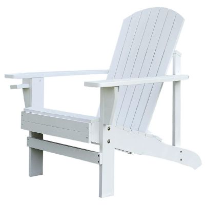 Outsunny Outdoor Classic Wooden Adirondack Deck Lounge Chair Ergonomic Design and a Built In Cup Holder White Image 1