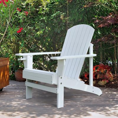 Outsunny Outdoor Classic Wooden Adirondack Deck Lounge Chair Ergonomic Design and a Built In Cup Holder White Image 2