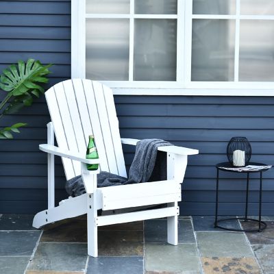 Outsunny Outdoor Classic Wooden Adirondack Deck Lounge Chair Ergonomic Design and a Built In Cup Holder White Image 3