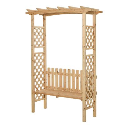 Outsunny Outdoor Garden Bench Arch Pergola Natural Fir Wood Build Protective Varnish and 2 Person Ergonomic Bench Image 1