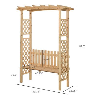 Outsunny Outdoor Garden Bench Arch Pergola Natural Fir Wood Build Protective Varnish and 2 Person Ergonomic Bench Image 2