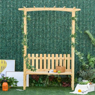 Outsunny Outdoor Garden Bench Arch Pergola Natural Fir Wood Build Protective Varnish and 2 Person Ergonomic Bench Image 3