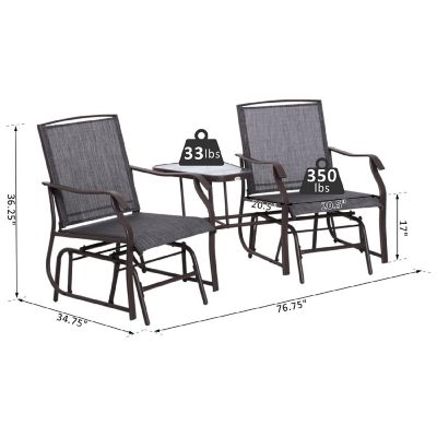 Outsunny Outdoor Glider Chairs Coffee Table Patio 2 Seat Rocking Chair Swing Loveseat Image 2