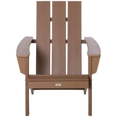 Outsunny Outdoor HDPE Adirondack Chair Plastic Deck Lounger High Back and Wide Seat Brown Image 1