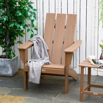 Outsunny Outdoor HDPE Adirondack Chair Plastic Deck Lounger High Back and Wide Seat Brown Image 2