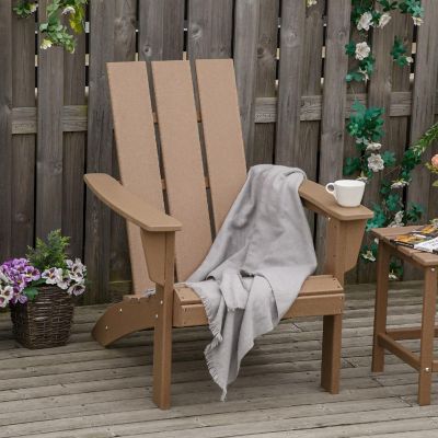 Outsunny Outdoor HDPE Adirondack Chair Plastic Deck Lounger High Back and Wide Seat Brown Image 3