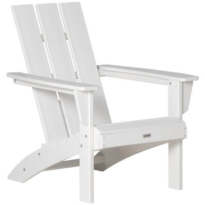 Outsunny Outdoor HDPE Adirondack Chair Plastic Deck Lounger High Back and Wide Seat White Image 1