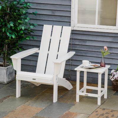 Outsunny Outdoor HDPE Adirondack Chair Plastic Deck Lounger High Back and Wide Seat White Image 2