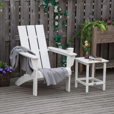 Outsunny Outdoor HDPE Adirondack Chair Plastic Deck Lounger High Back and Wide Seat White Image 3