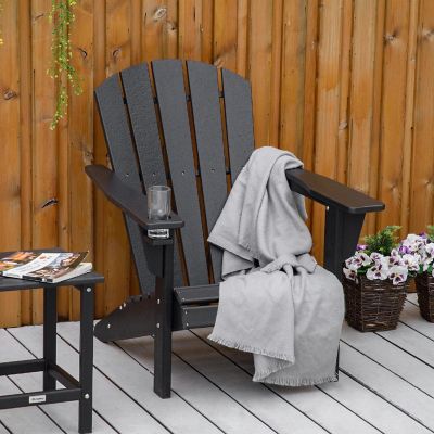 Outsunny Outdoor HDPE Adirondack Deck Chair Plastic Lounger Cup Holder High Back and Wide Seat Black Image 3