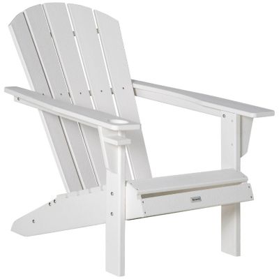 Outsunny Outdoor HDPE Adirondack Deck Chair Plastic Lounger Cup Holder High Back and Wide Seat White Image 1