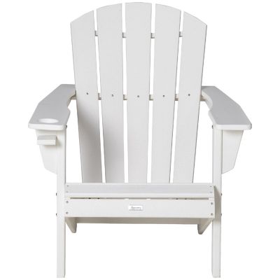 Outsunny Outdoor HDPE Adirondack Deck Chair Plastic Lounger Cup Holder High Back and Wide Seat White Image 1